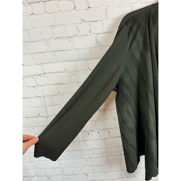 CHICO'S green khaki perforated faux suede knit open front cardigan sweater 3 XL - Picture 8 of 9
